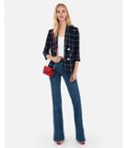Express Womens Windowpane Print Double Breasted Boyfriend Jacket