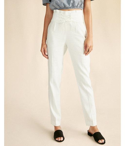 Express Womens Super High Waisted Linen-blend Corset Ankle Pant