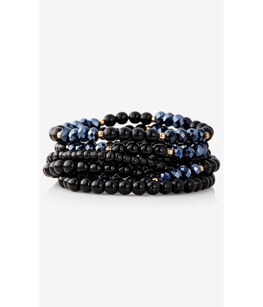 Express Women's Jewelry Set Of Seven Black Beaded Stretch Bracelets