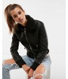 Express Womens Faux Fur (minus The) Leather Aviator Jacket
