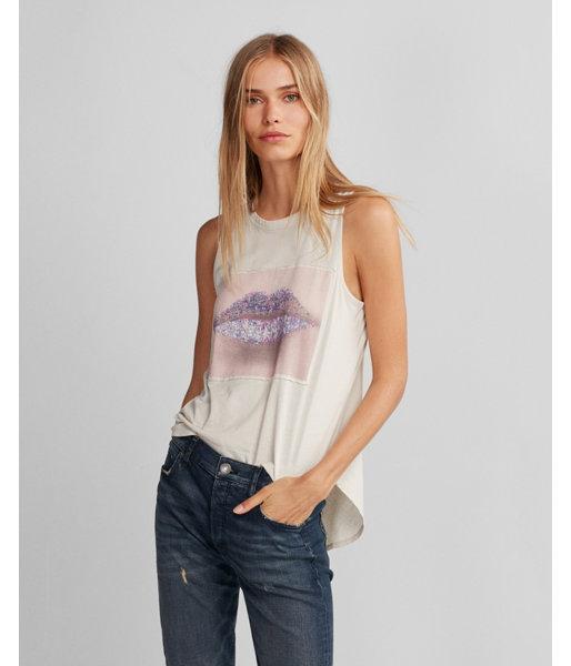 Express Womens Glitter Lips Graphic
