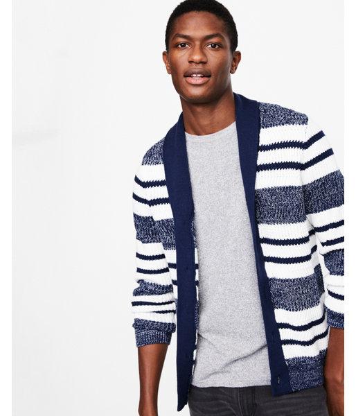 Express Mens Shawl Collar Striped Cardigan
