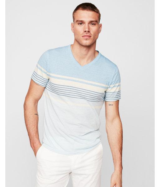 Express Mens Striped V-neck Burnout Tee