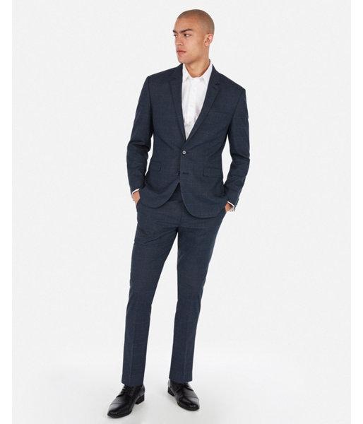 Express Mens Express Mens Extra Slim Plaid Navy Wrinkle-resistant Stretch