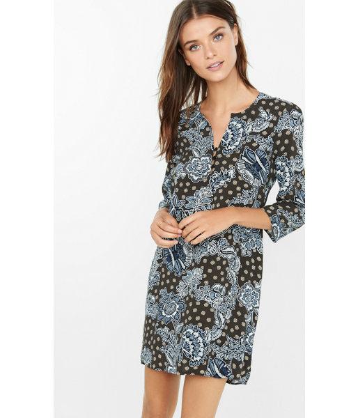 Express Women's Dresses Medallion Floral Print Notch Neckline