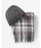 Express Mens Gray Plaid Scarf And Beanie