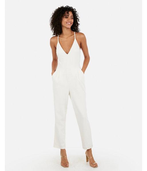 Express Womens Deep V-neck Cross Back Cami Jumpsuit