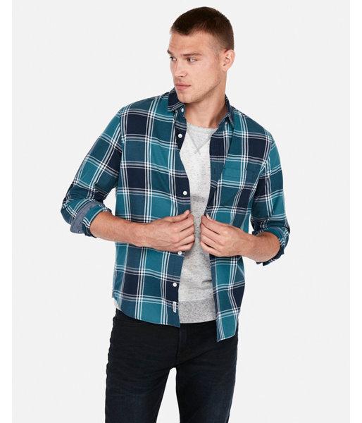 Express Mens Classic Striped Plaid Soft Wash Button-down