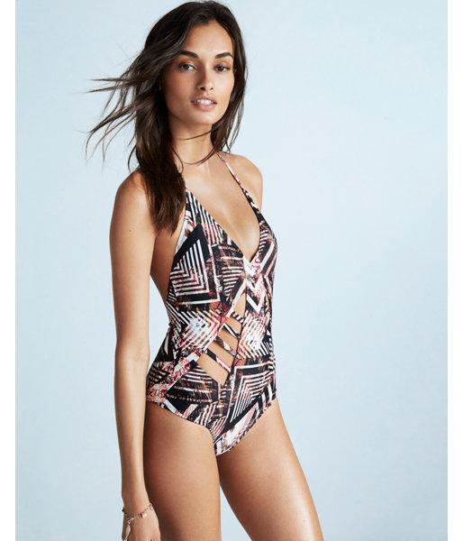 Express Halter Neck Lace-up Cut-out One-piece