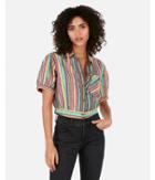 Express Womens Express Womens Multi Stripe Cropped Button Front Linen-blend Pocket