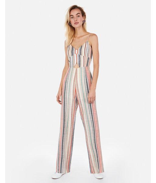 Express Womens Striped Cut-out Jumpsuit