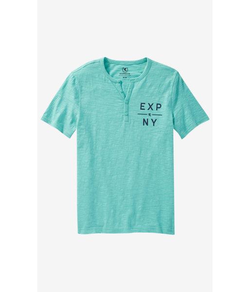 Express Men's Tees Aqua Slub Knit Graphic Henley T-shirt