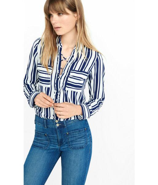 Express Women's Tops Striped Lace-up Convertible