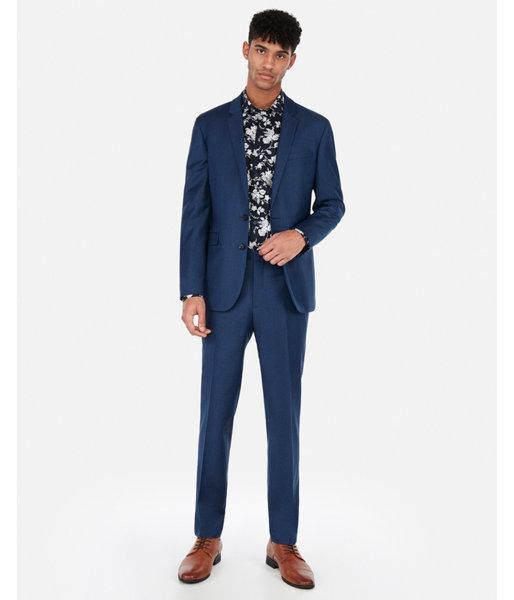Express Mens Extra Slim Blue Wool-blend Stretch
