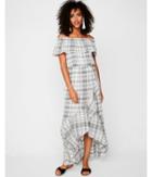 Express Womens Petite Plaid Ruffle Off The Shoulder