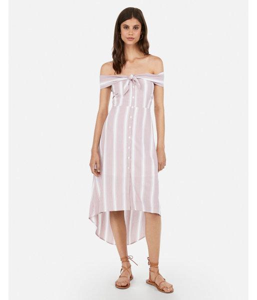 Express Womens Striped Off The Shoulder Tie Front