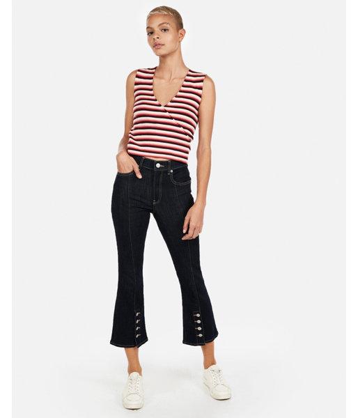 Express Womens Striped Ribbed Wrap Front Tank