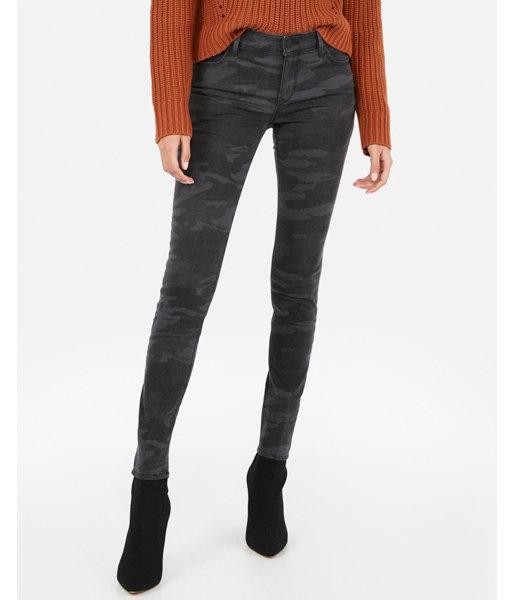 Express Womens Mid Rise Gray Camo Jeggings