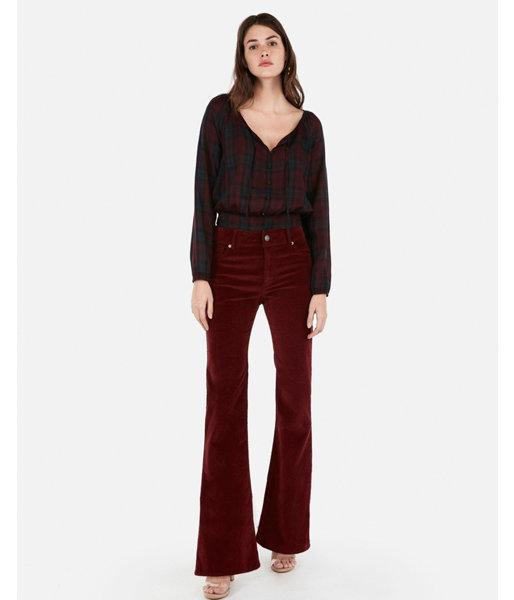 Express Womens Plaid Print Covered Button Blouse
