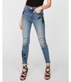 Express Womens Express Womens Super High Waisted Embroidered Denim Perfect Stretch+ Ankle
