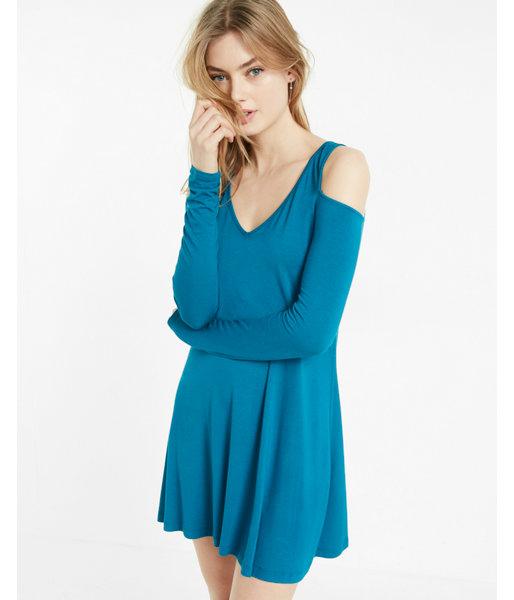 Express Cold Shoulder Long Sleeve Trapeze Dress