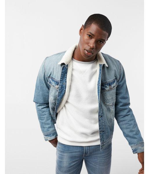 Express Mens Sherpa Collar Denim Jacket