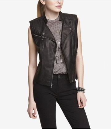 Express Womens Quilted (minus The) Leather Moto Vest Black X