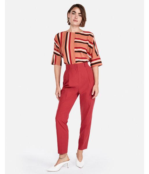 Express Womens Petite Striped Tie-back Blouse