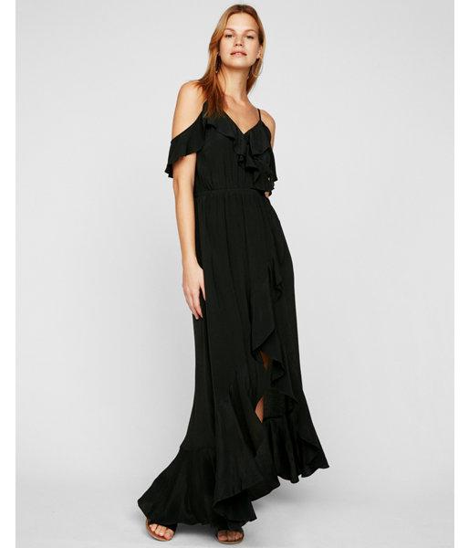 Express Womens Cold Shoulder Ruffle Front Fit And Flare