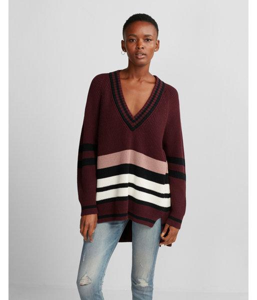 Express Womens Stripe Oversized Deep V-neck Tunic