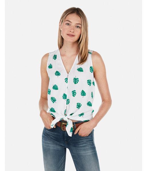 Express Womens Printed Tie Front Hi-lo Button