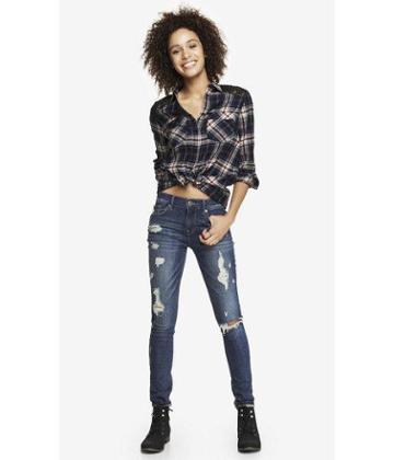 Express Mid Rise Destroyed Jean