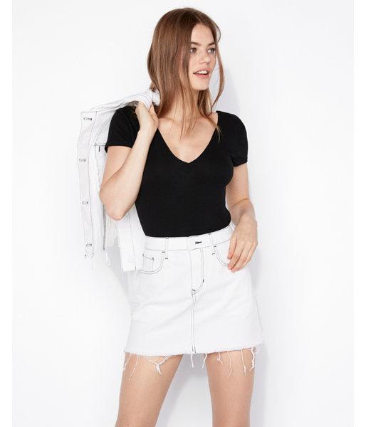Express Womens Express One Eleven Ribbed Double V Tee