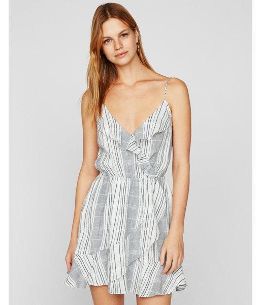 Express Womens Petite Striped Ruffle Wrap Cotton Cami Dress