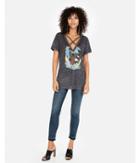 Express Womens Strappy V-neck Rock Roll Graphic Tee