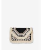 Express Womens Neutral Coin Fringe Clutch