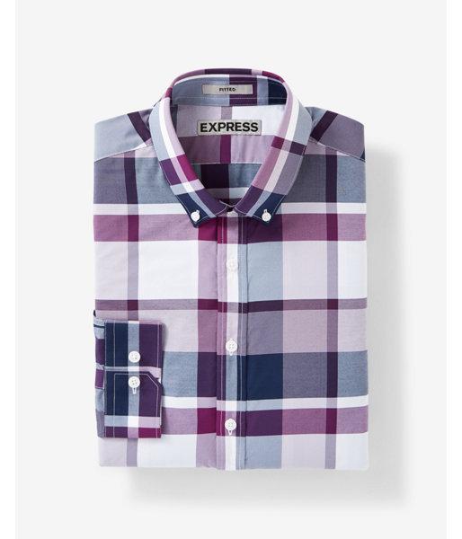 Express Fitted Easy Care Plaid Button-down Dress
