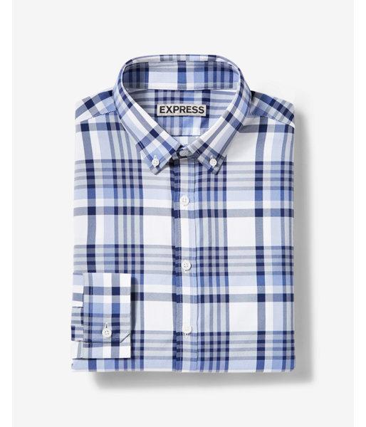 Express Mens Classic Plaid Button-collar Dress