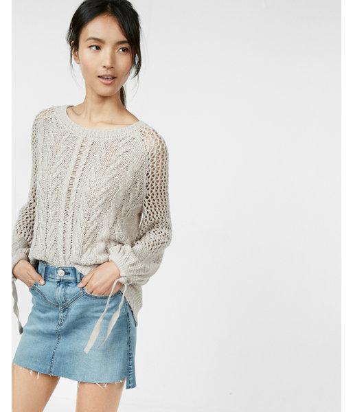 Express Womens Open Stitch Balloon Sleeve Pullover