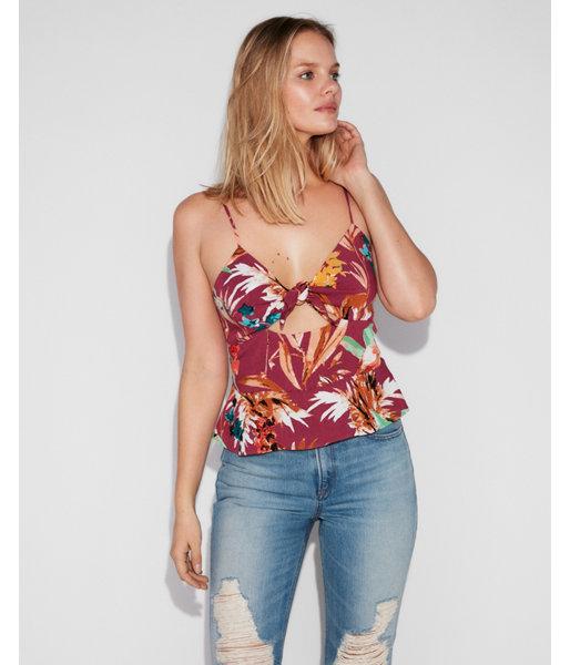 Express Womens Tropical Tie Front Cut-out Cami