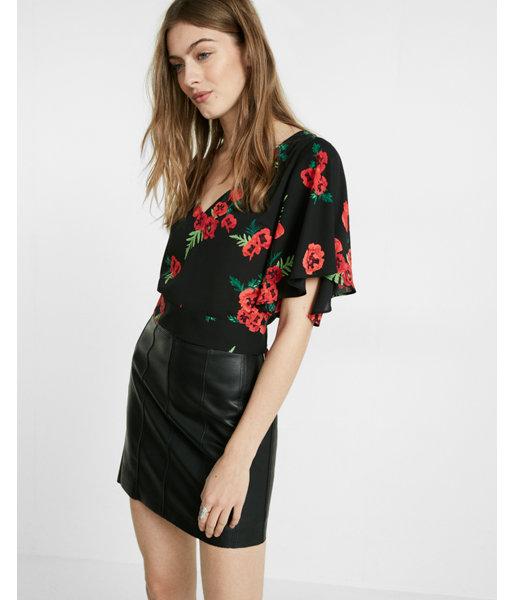 Express Womens Poppy Print Tie Back Short