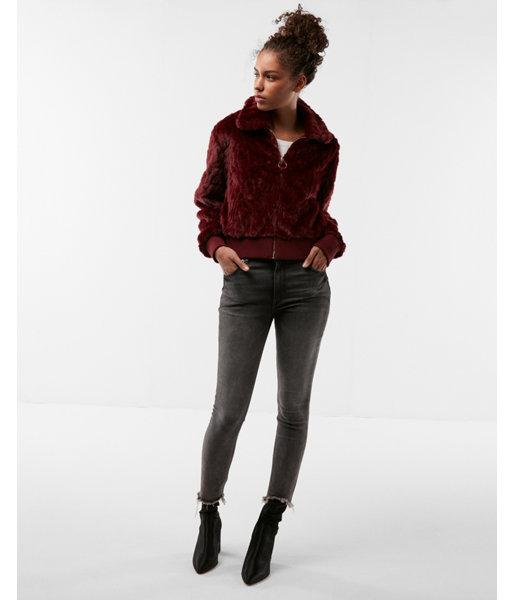 Express Womens Faux Fur Zip Front Jacket
