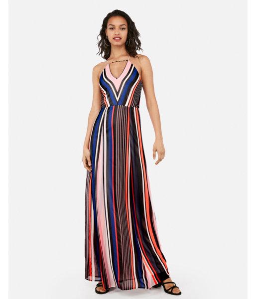 Express Womens Striped Plunge Neck Trapeze