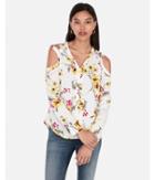 Express Womens Satin Floral Print Cold Shoulder Chelsea Popover