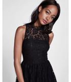 Express Womens Petite Tiered Lace Fit And Flare Dress