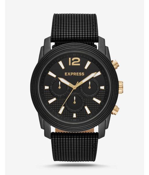 Express Mens Express Mens Rivington Black Textured Leather Band Multi-function Watch