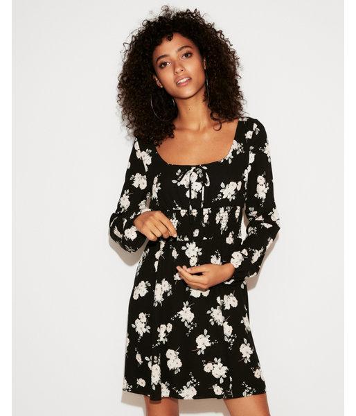 Express Womens Print Smocked Waist Fit And Flare Dress