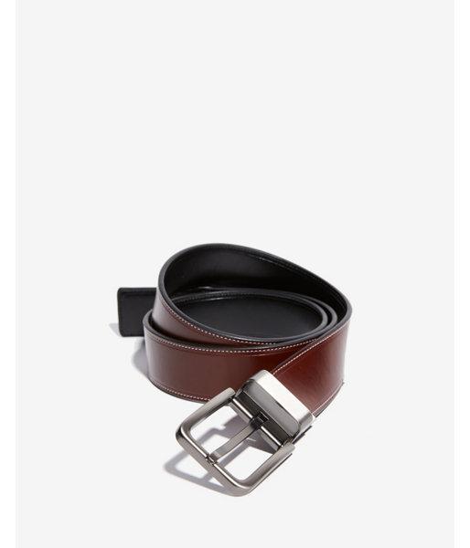 Express Mens Reversible Brushed Silver Prong Buckle Belt