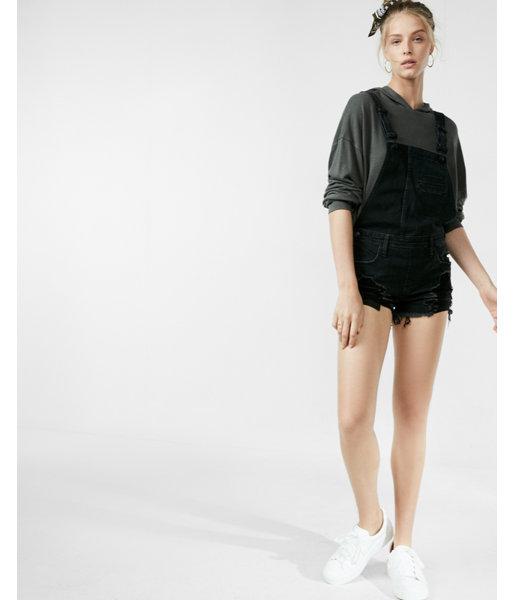 Express Black Distressed Denim Overall