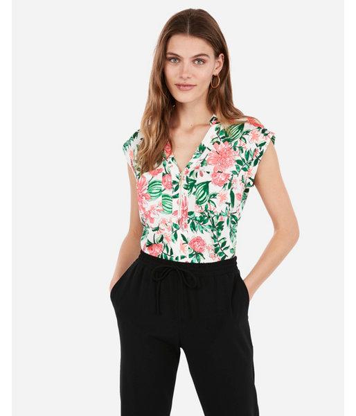 Express Womens Satin Floral Print Zip Front Chelsea Popover